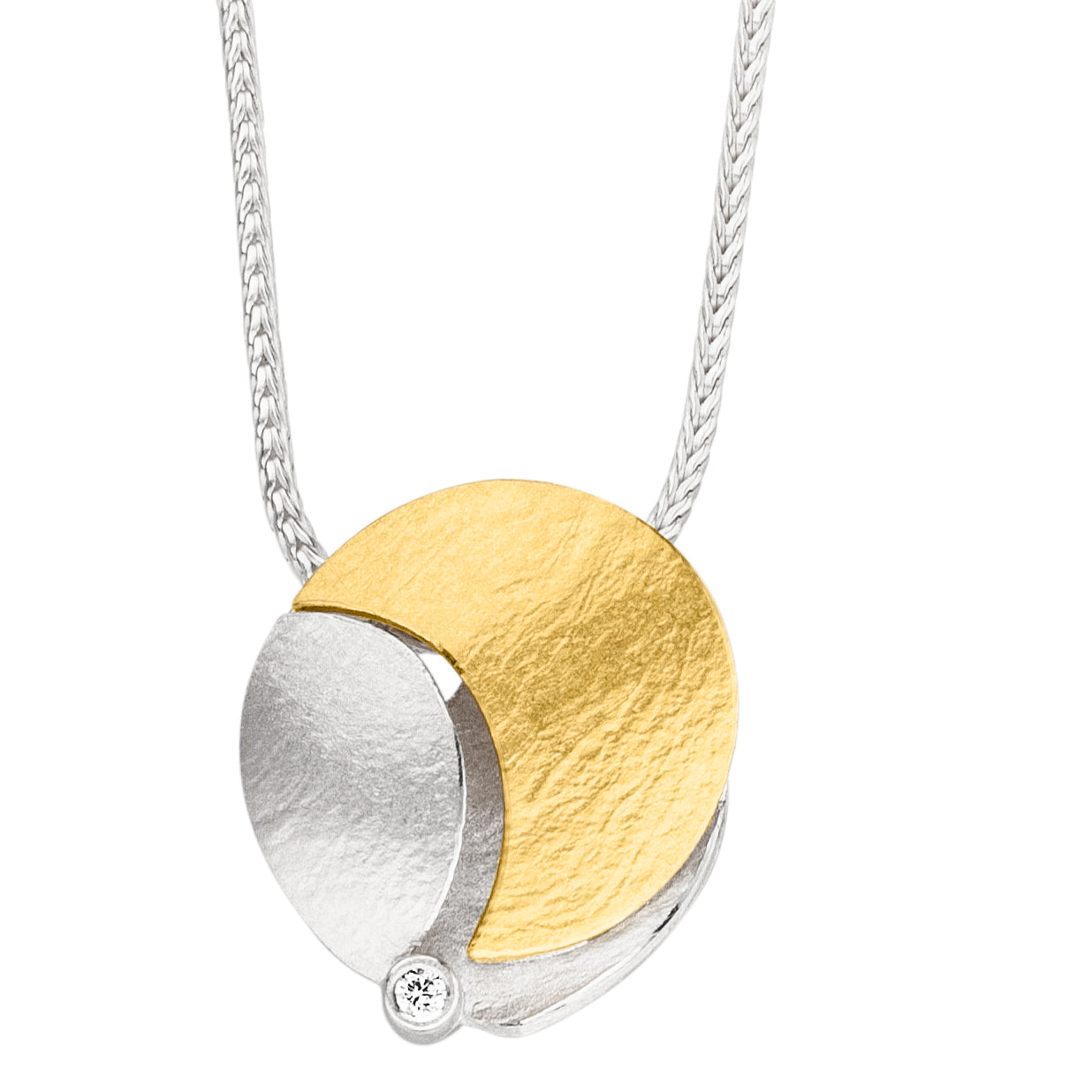 Silber-Halskette mit Goldverzierung und Brilliant | MANU