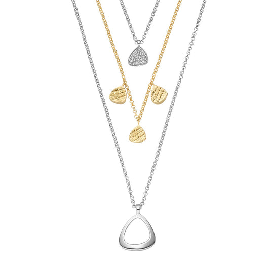 Collier, dreireihig aus rhodiniertem Silber vergoldet mit Zirkonia | 1001 Schmuckideen