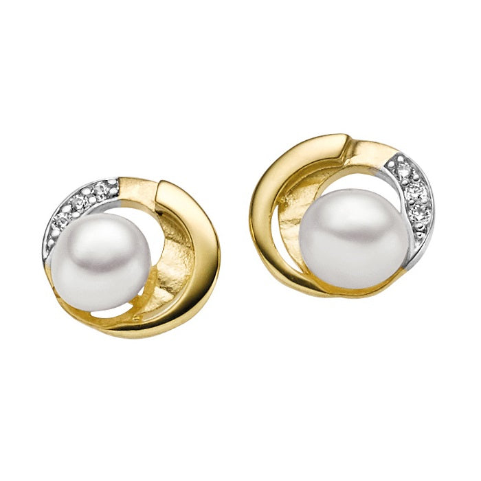 Ohrstecker aus rhodiniertem Gold mit Zirkonia und Süsswasserzuchtperle | 1001 Schmuckideen