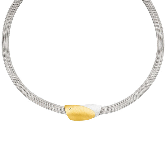 Foxband Halskette Silber-Gold-Kombination und Brillantbesatz | MANU